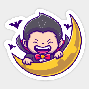 Cute Dracula With Moon And Bats Sticker